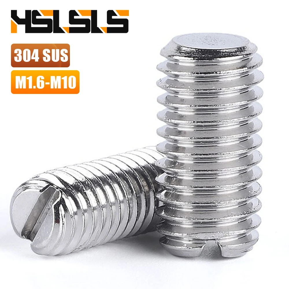 20pcs 304 Stainless Steel Slotted Flat Point Set Screws M1.6 M2 M2.5 M3 M4 M5 M6 M8 Slotted Headless Grub Screws for Door Lock