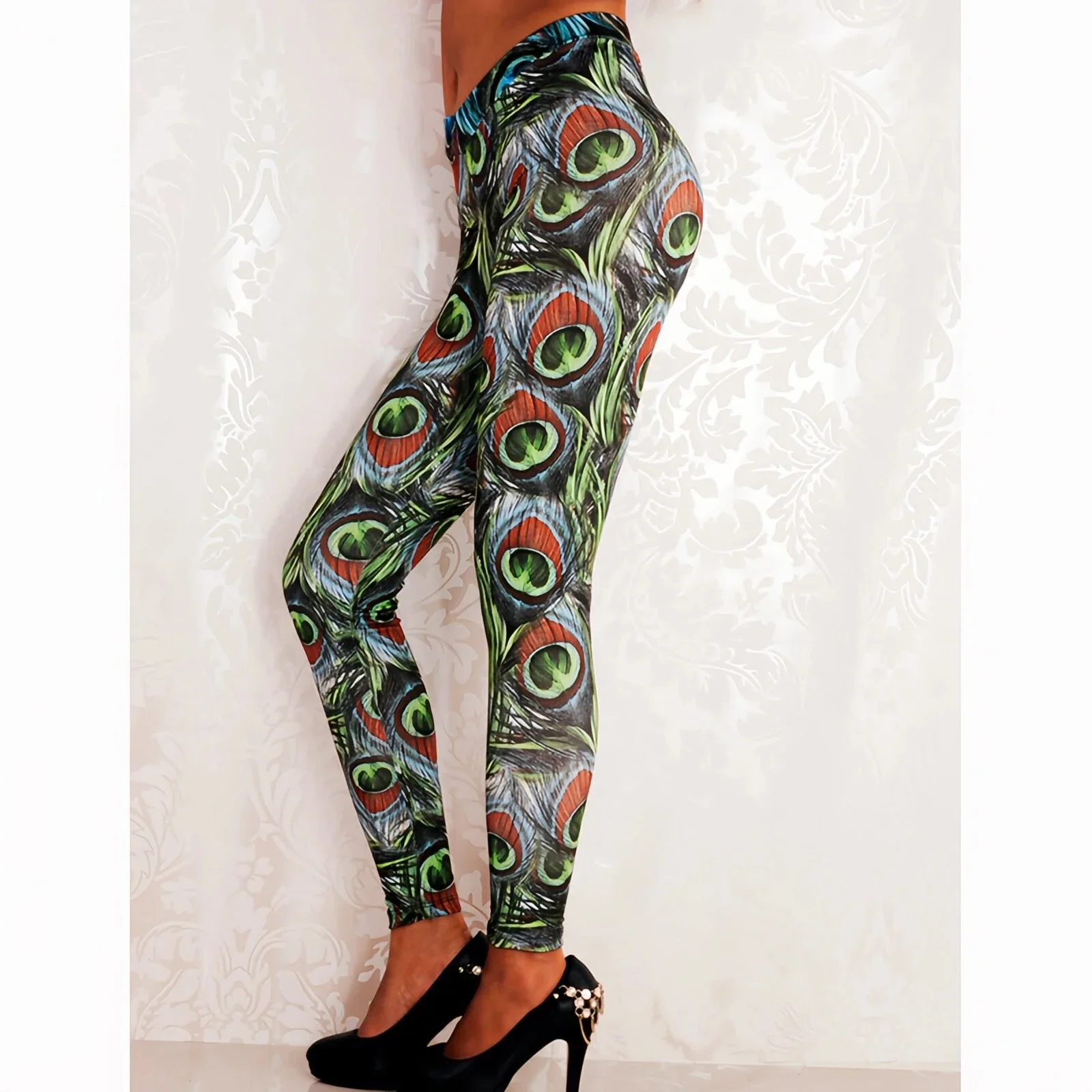 Peacock Eye Printed White Gray Sexy Women's Leggings Sports Women's Digital Animal Printed Elastic Tights Legging