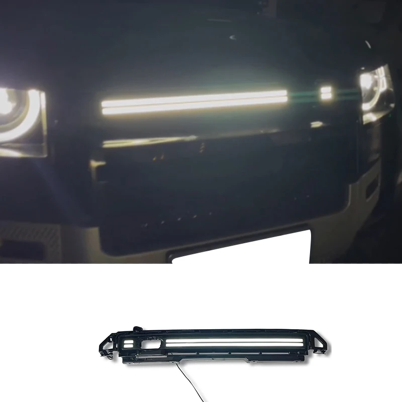 Rovce Front Grille Light LED Center Grille Running Light White Car Lamp Modified Fit For Defender 2020-2023 Accessory