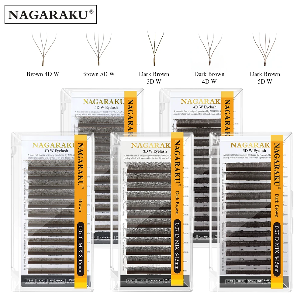 NAGARAKU Braun Dunkelbraun 3D/4D/5D W-Form Handgewebte Vorgefertigte Fächer-Wimpernverlängerungen Volle Wimpern Natürlich Weich Leicht Matt Dicht – Detail 1