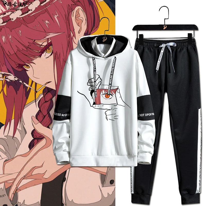 

Комплект худи и брюк Chain Saw Man в стиле аниме для мужчин и женщин, осенне-зимняя модная студенческая одежда, Saw Man