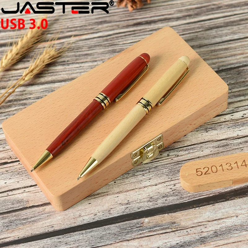 Free Custom Logo USB 3.0 flash drive Ballpoint Pen Case Memory Stick High Speed Pen Drive Wooden box Photography 32GB 64GB 128GB