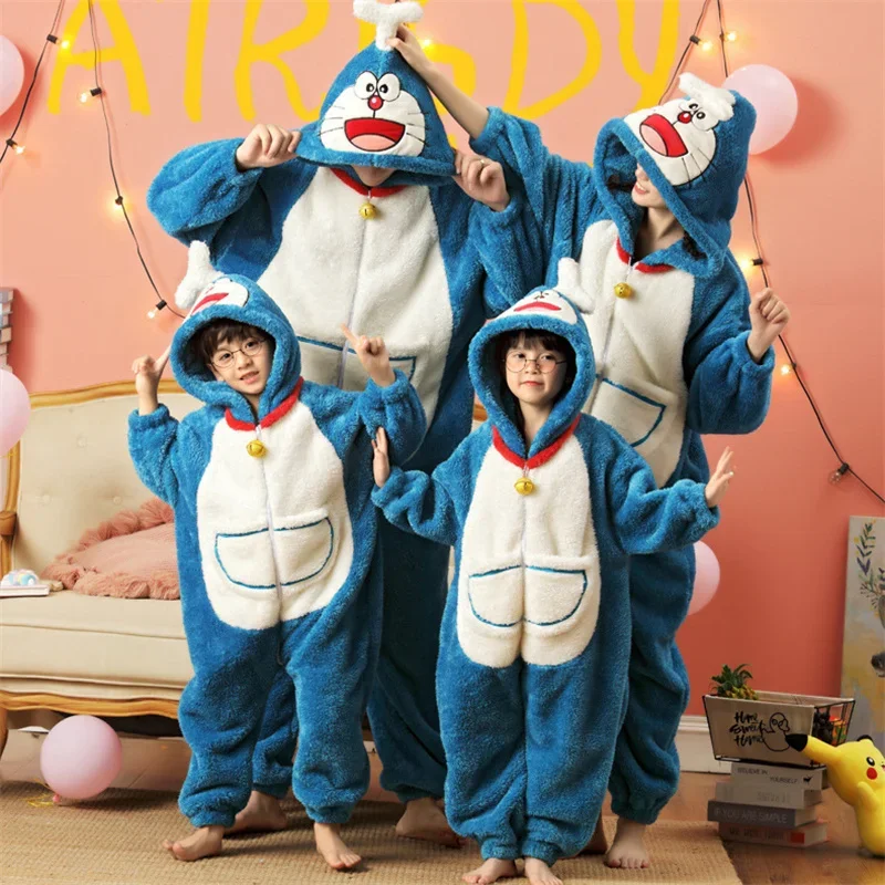 Winter Family Parent-Child Outfit Pijamas Onesie Sleepwear Thicken Pajamas Hoodies Jumpsuits Cartoon Tiger Kawaii Soft Warm