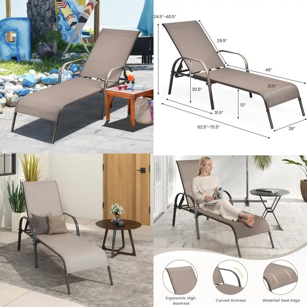 

Giantex Patio Lounge Chair, Outdoor Chaise Lounge with 5 Adjustable Backrest, Sturdy Metal Frame, Sunbathing Recliner, Tanning C