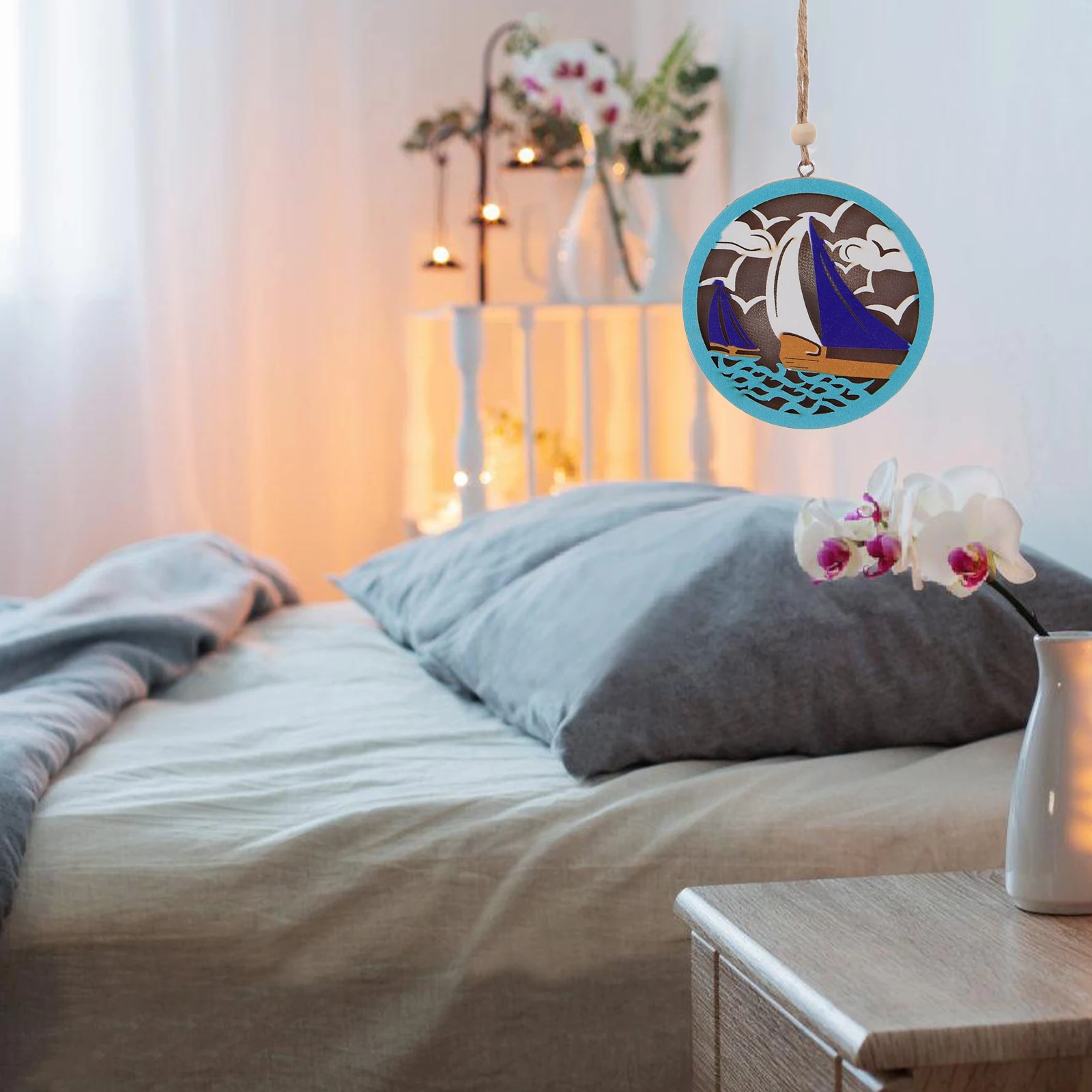 

Wooden LED Sphere Light Retro Hanging Wall Decor Craft Nautical Style Mediterranean Beach Summer Home nament Outdoor Lighting