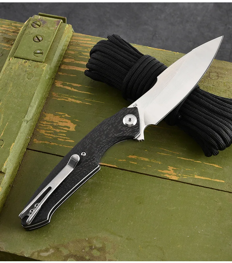 Freies Wolf SS01 D2 Klappmesser Carbon Fiber Griff Kugellager Outdoor Camping Jagd Überleben Tasche Utiity EDC Messer