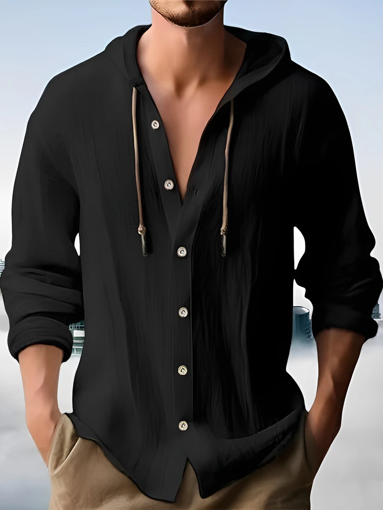 

2025 New Cotton Linen Hoodie Men's Long Sve Casual irt Youth Faionable Loose Fit Autumn Spring Season Color