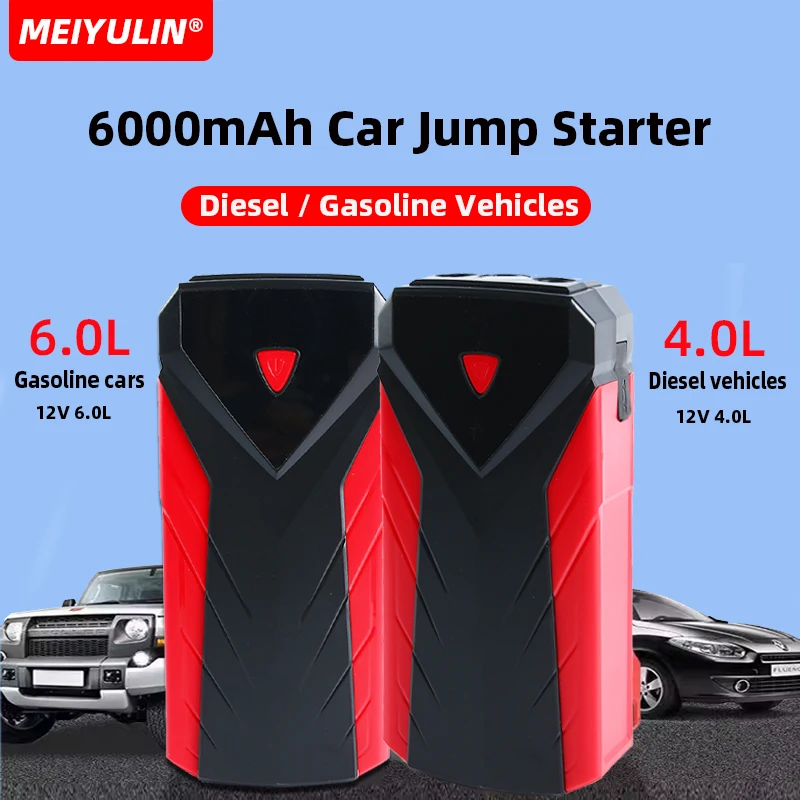 6000mAh 12V Car Jump Starter Power Bank Station Portable USB C Fast Charger Auto Starting Device Emergency Car Battery Booster