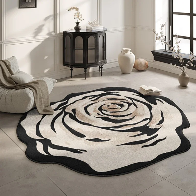 

Living Room Carpet Flower Carpets Chair Floor Mat Black White Luxury Home Decoration Rug Bedroom Bedside Rugs Alfombra De Salón