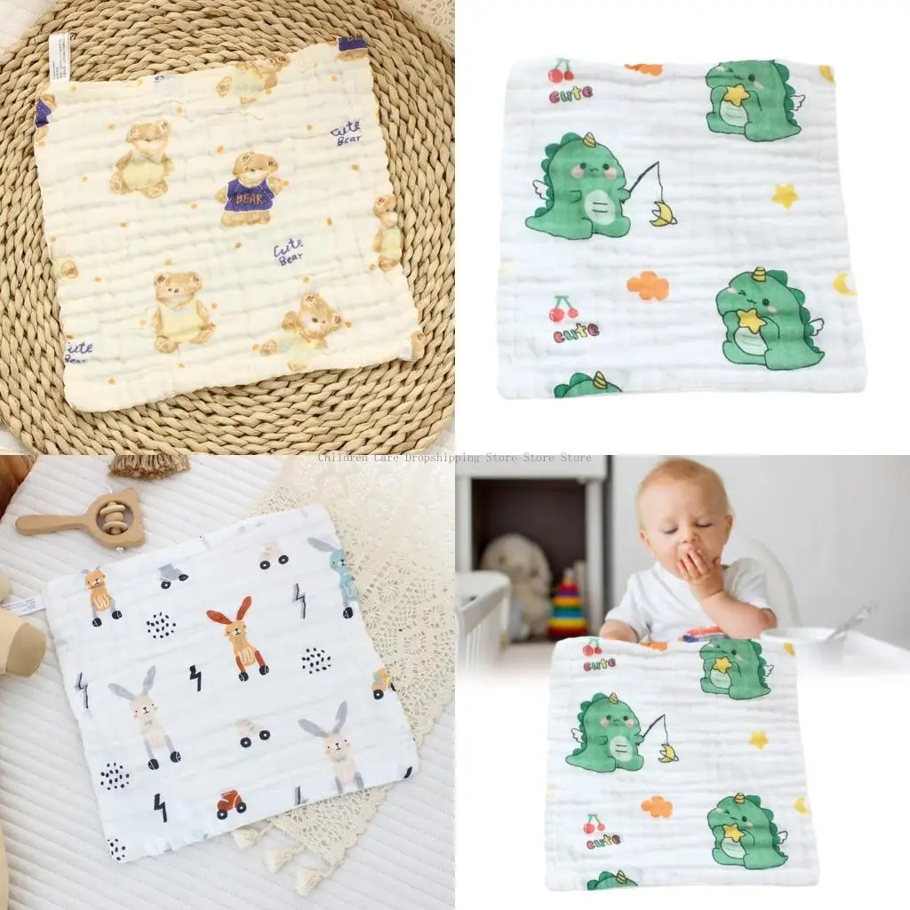 

Breathable Cotton Baby Feeding Bib With Cartoon Print Detail, Reusable Washcloth For Mealtime Play 30x30cm