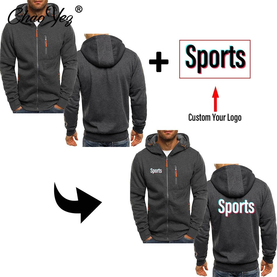 DIY Custom Logo Men Zipper Sports Hoodies Men Fashion Cool Zipper Thin Jacket Coat Spring Autumn Casual Sportwear Plus Size XXXL