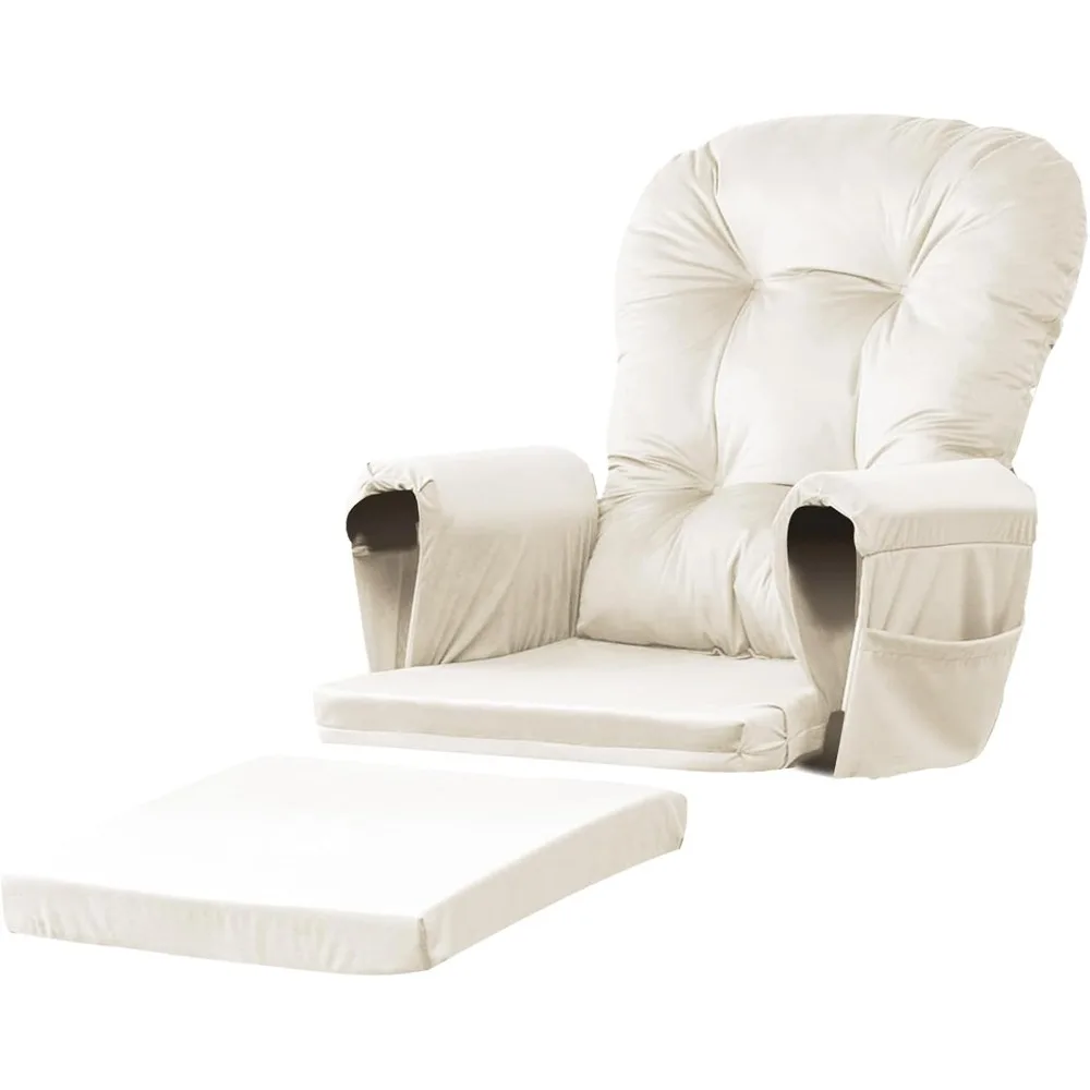 

5Pcs Glider Rocker Replacement Cushions - Velvet Glider Cushions Replacement Set with Side Storage Pockets, Thick Glider Chair