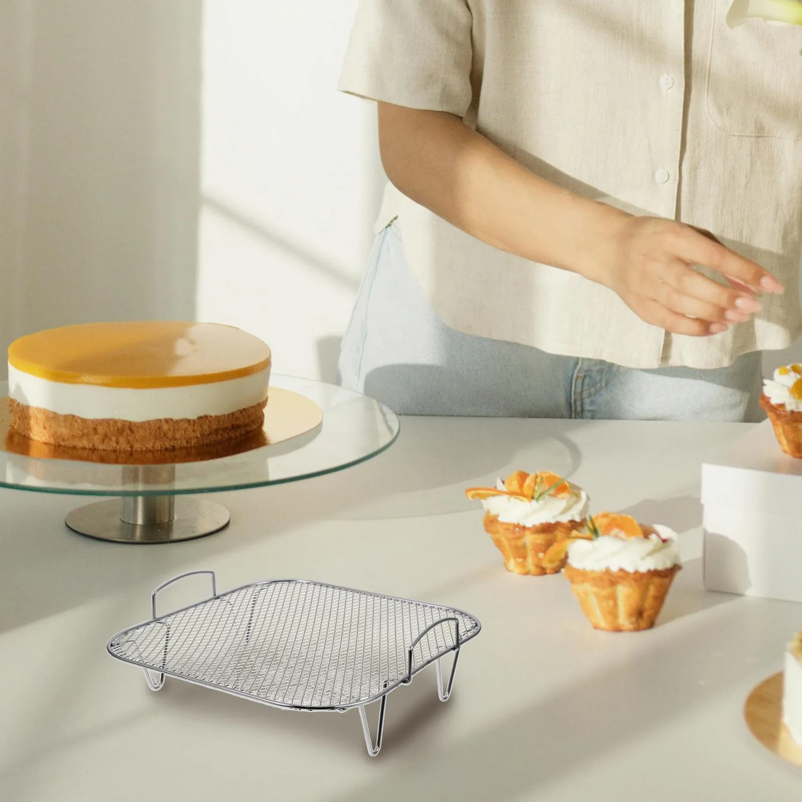 

Stainless Steel Air Fryer Grill Rack Set Oven Bread Cooling Kitchen Gadget Accessories Steaming Shelf Durability Efficient