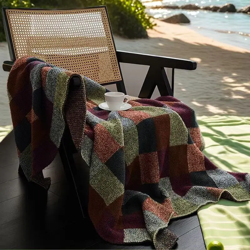 Luxury Retro Half-Fleece Throw Blanket, All Season Decorative Sofa Blanket, Office Nap Small Cover Blanket