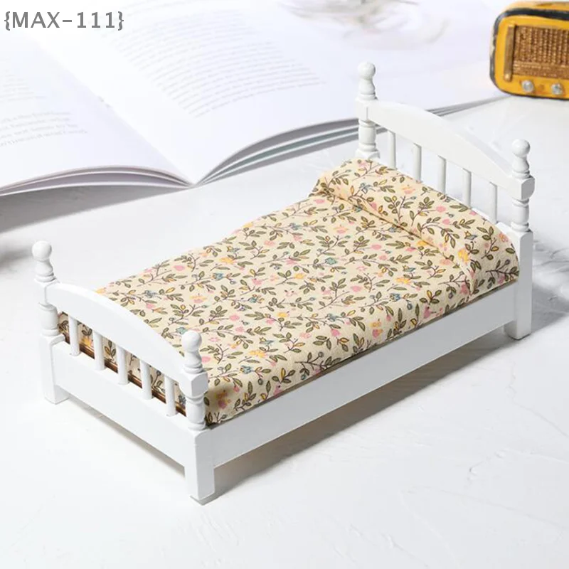 

【F2-MAX111】Миниатюрная белая кровать для кукольного домика 1:12, мебель для спальни, кровать для кукольного домика