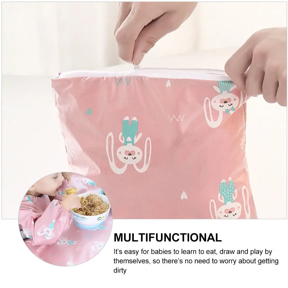 

Baby Waterproof Bib Long Sleeve Apron Weaning Smock Dustproof Easy Wash TPU Material Cartoon Infant Feeding Clothes