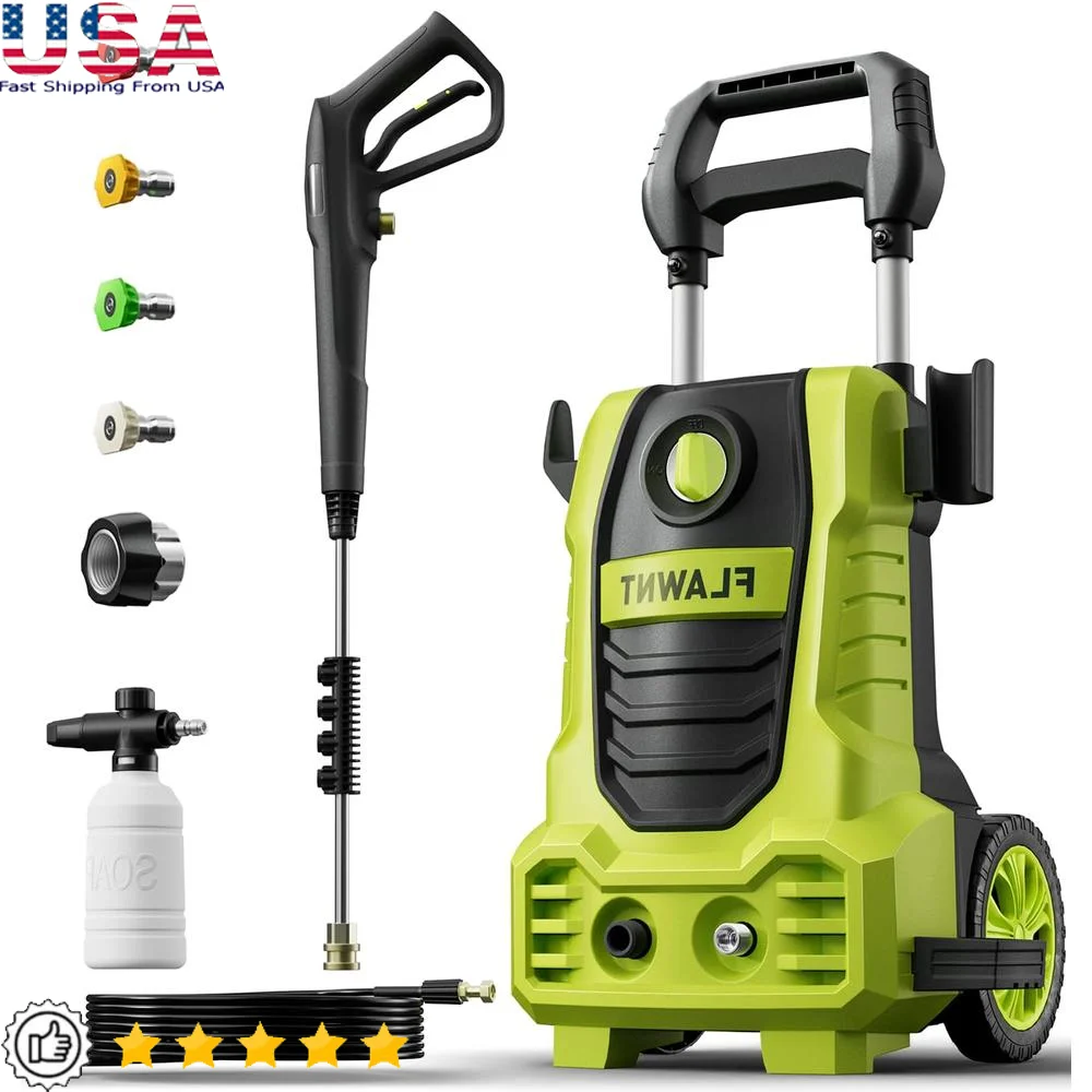 2030 PSI Electric Pressure Washer 26FT Hose Cleaner with 4 Nozzles Versatile Surface Cleaning Enhanced Mobility & Stability