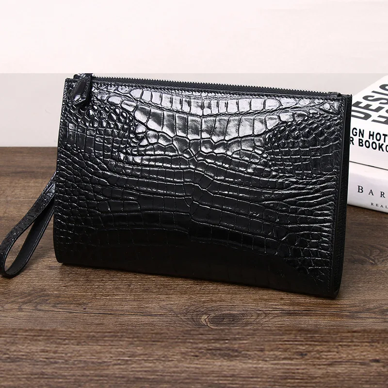 

Crocodile Skin Men's Genuine Leather Business Envelope Light Luxury Underarm Bag Cowhide Handbag сумка мужская кошелек мужской