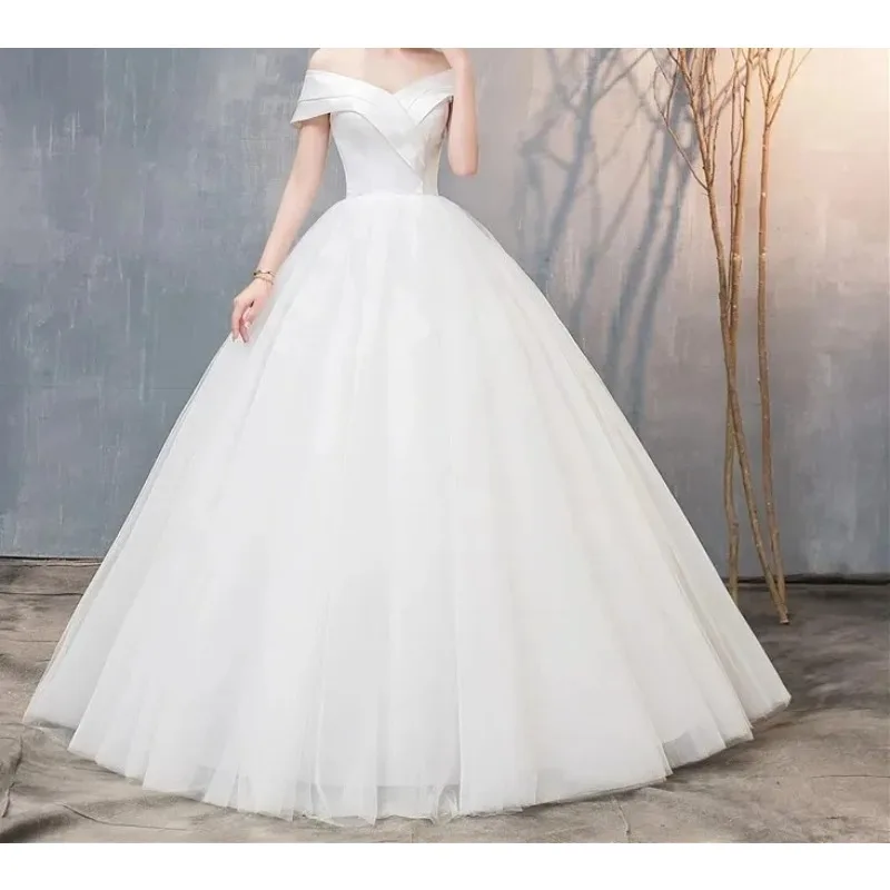 فستان زفاف جديد مثير على شكل حرف v وأربطة على شكل كرة قبالة الكتف فساتين زفاف بسيطة فيستدو مخصصة #2