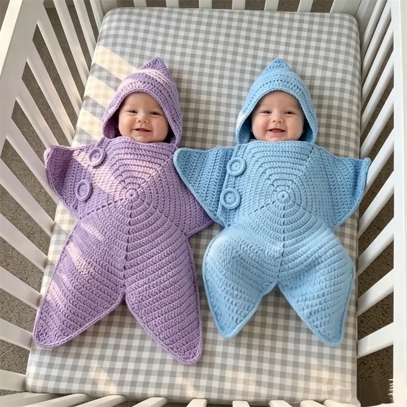 Süßer Cartoon-Strampler für Babys, handgehäkelt, aus Garn, gestrickter Seestern-Jumpsuit, Babykleidung, Frühling/Herbst 2026, Neu – Detail 2