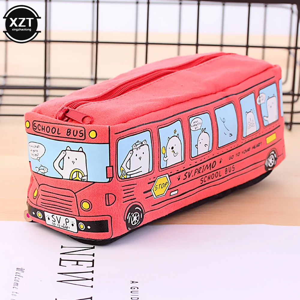 Schattige Bus Etui Canvas Briefpapier Doos Grote Capaciteit Pen Tas School Etuis Voor Kinderen Pen Case Kawaii Student Geschenken