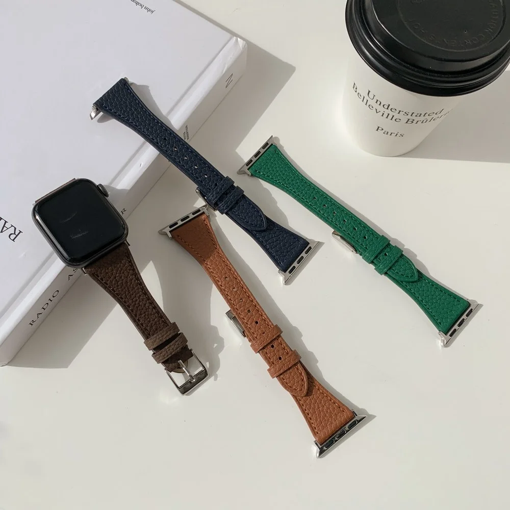 سوار ساعة جلد العلامة التجارية الجديدة حزام ساعة اليد لساعة أبل iwatch 1234567 نمط ليتشي حزام ناعم لساعة أبل 123456se7