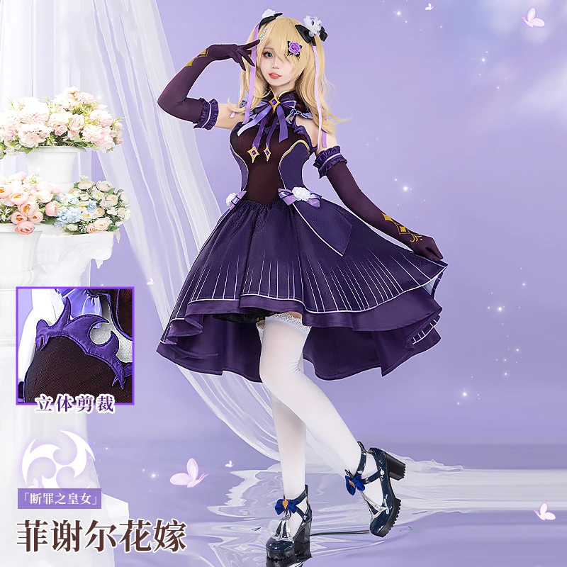 COS-KiKi Genshin Impact Fischl Flower Wedding Game Suit Cosplay Costume Elegant Dress Halloween Carnival Party Outfit Women