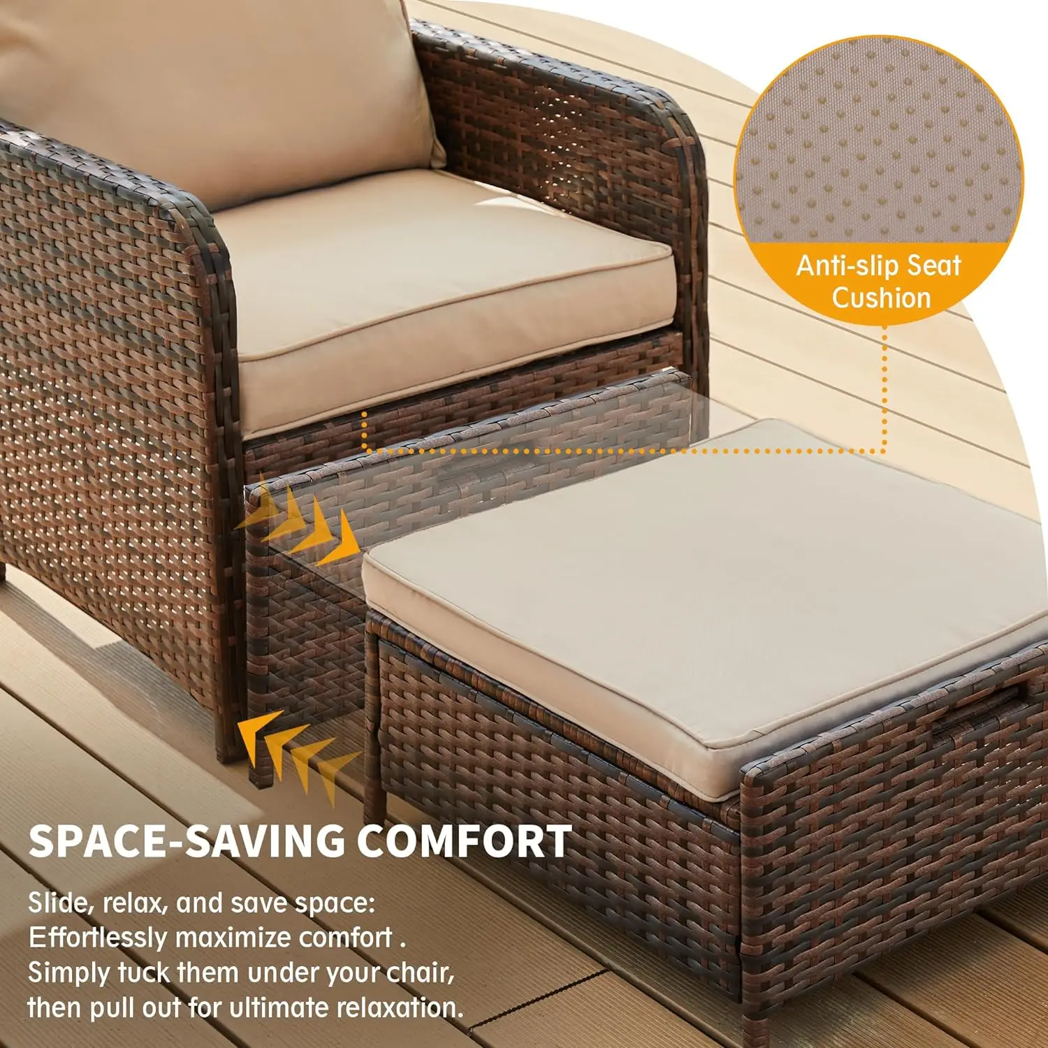 Patio Furniture Set, Outdoor Patio Conversation Rattan Chair with Ottomans w/Storage Coffee Table for Patio, Space Saving Design