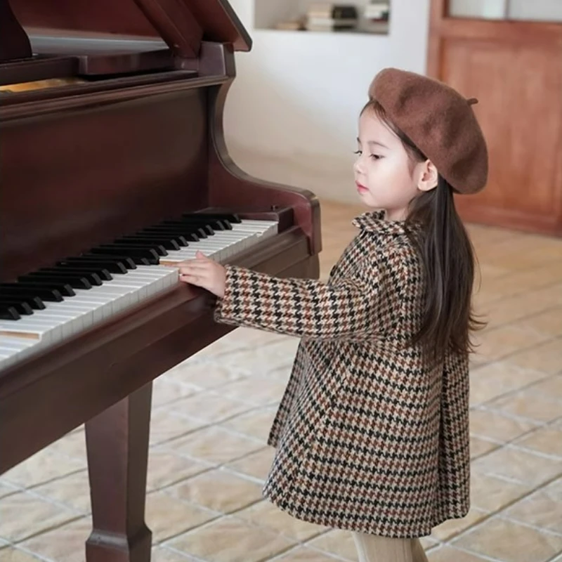 سترة الفتيات مع القطن ومعطف صوفي بريطاني منقوش سميك 2025 ملابس الخريف والشتاء سترة نمط جديد #2