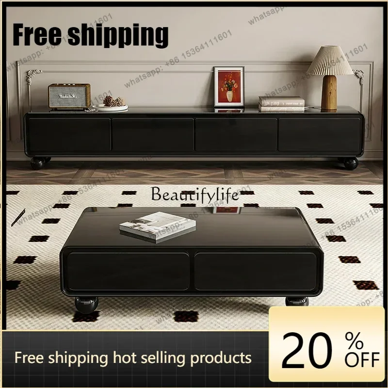 jj5 .French retro TV cabinet coffee table combination simple living room home antique black floor cabinet