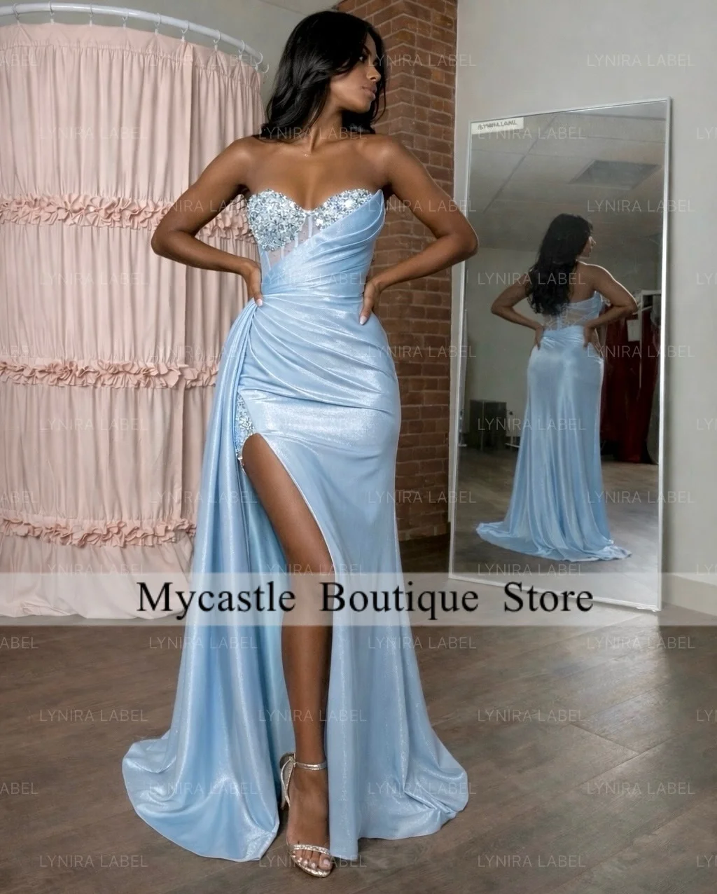 

Royal Blue Sequins Crystals Rhinestones Prom Dress 2025 Black Girl Beading High Slit Party Gowns Evening Dresses Customized