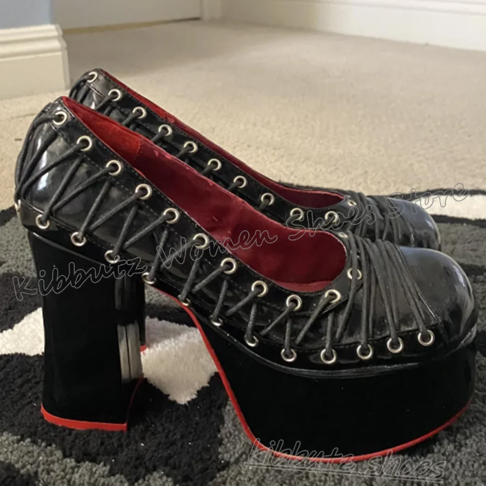 

Lace-Up Cross Strap Pumps Mary Jane Platform Round Toe Chunky Heel Slip-On Leather Fashion Luxury Elegant Concise Sexy Shoes New