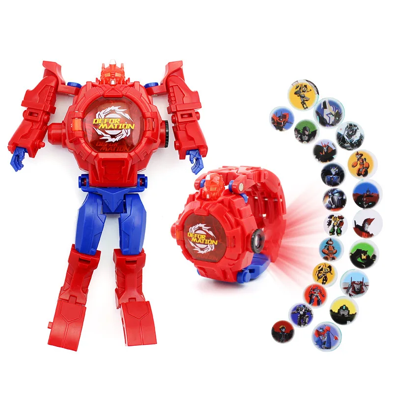 21 Projection Disney Robot Toys Marvel Heroes Spiderman Captain America Deformation Robot Electronic Projection Watch Kids Gifts