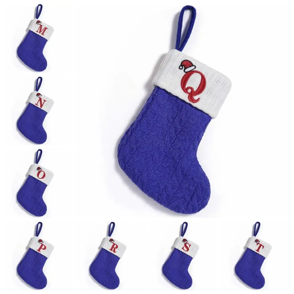 Blue Christmas Alphabet Knitted Socks Large Capacity Exquisite Candy Gift Bags Thickened Festival Letter Knitting Socks