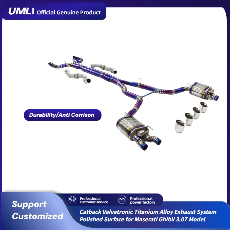 

Catback Valvetronic Titanium Alloy Exhaust System Polished Surface for Maserati Ghibli 3.0T Model Exhaust Pipe