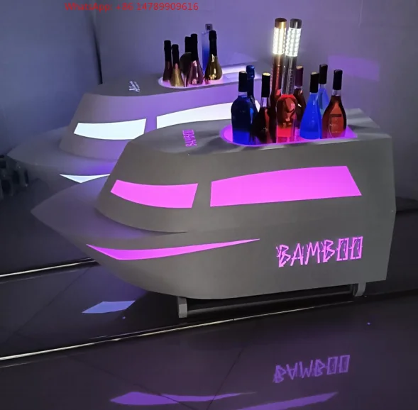 High-End Bespoke LED Bottle Display RackCustomized Logo Large Boat Shaped Champagne Red Wine Display Holder Party Atmosphere Pro