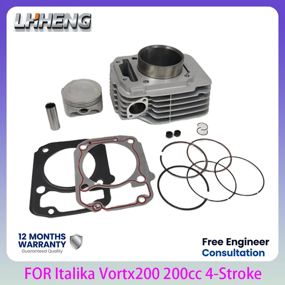 70mm STD Cylinder Piston Kit 200cc 4-Stroke Air-cooled Motorcycle Engine Parts for Italika VORT-X200 Vortx200 RBT200 Rebuild Kit