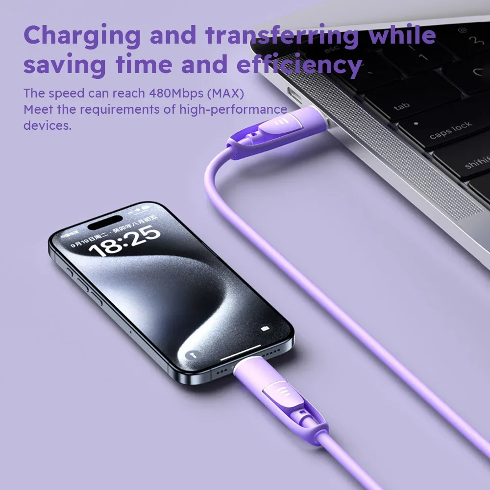 4 في 1 كابل USB معتمد من جل السيليكا MFi من النوع C Usb Micro لهاتف Iphone Samsung Huawei Xiaomi متعدد المنافذ سلك شحن متعدد #6