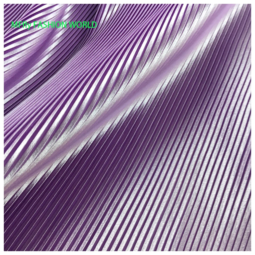 Multicolor Pleated Satin Fabric Line Texture Fine Stripe Accordion Purple Plisse Fabric for Dress Skirt Sewing Material MM318