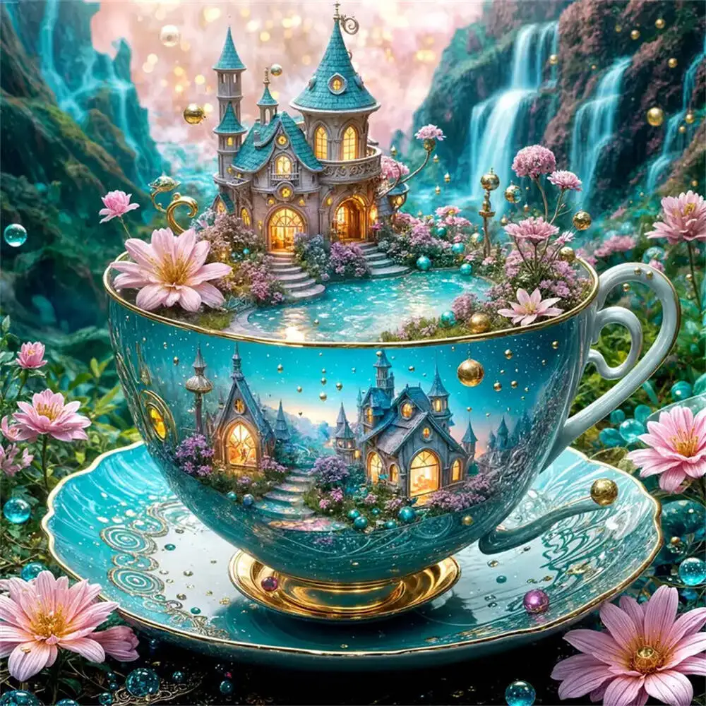 Diamant Mosaik Haus Landschaft Abstrakte DIY Muster Für Erwachsene Anfänger Wasserfall Diamant Malerei Tasse Wand Kunst