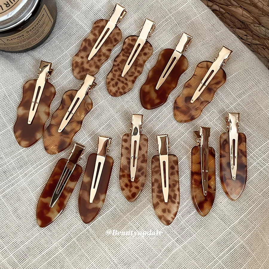 Tortoiseshell Leopard Print Hairpin Retro Wave Edge Duckbill Clip Set Chic Side Fringe Hair Grip Stylish Women Headwear Accent
