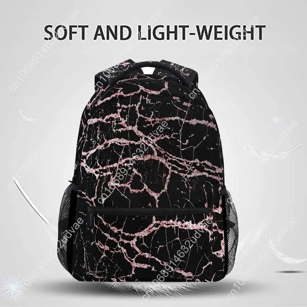 Rose Black Marble School Backpack Stone Student Laptop Bookbag For Teen Boys Girls Laptop Women Casual Travel Daypack