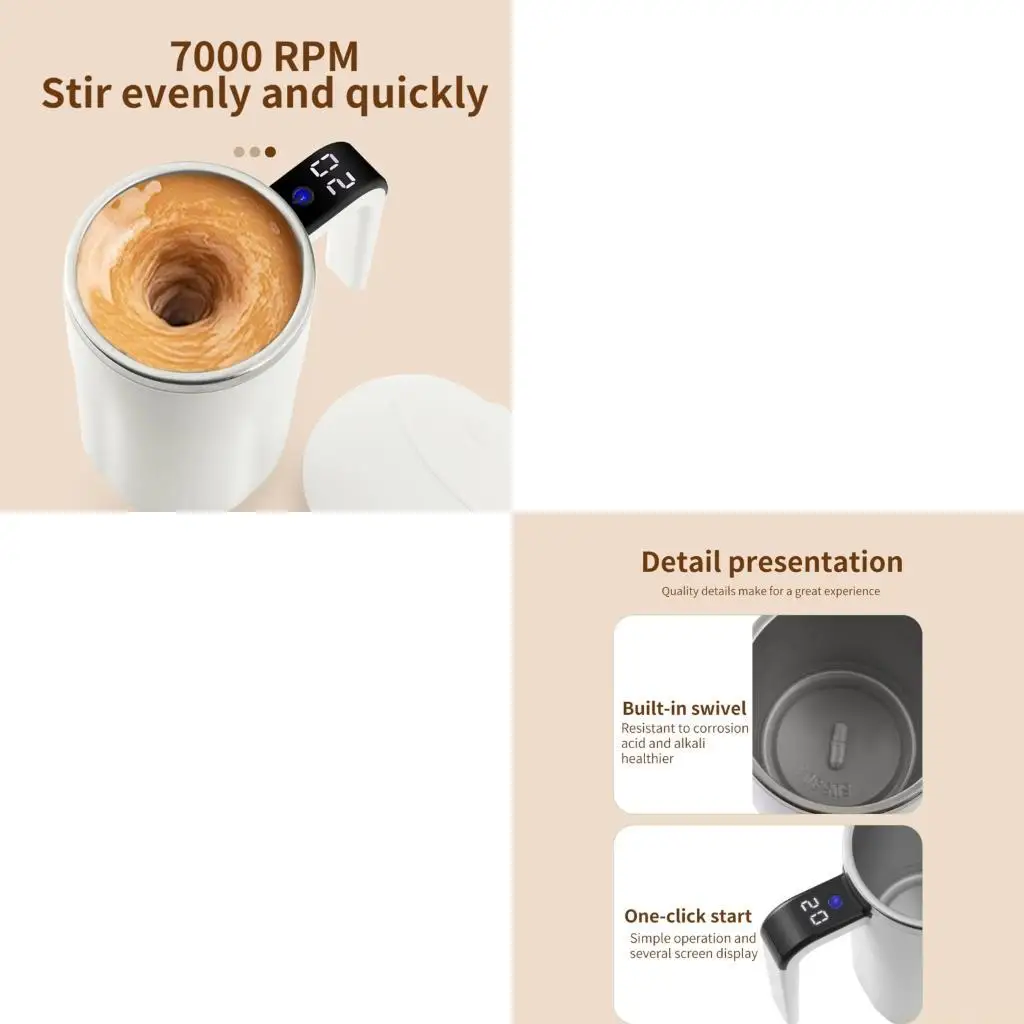 D0AB Automatic Stirring Mug Coffee Mixing Mug USB Rechargeable Thermal Cups with LCD Screen Safe Mug