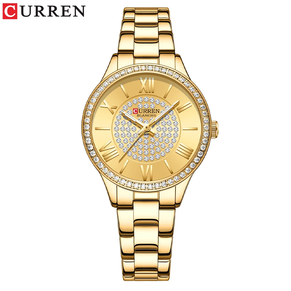Curren Luxus Strass Rose Zifferblatt Mode Uhren mit Edelstahl band neue Quarz Armbanduhren für Frauen 9