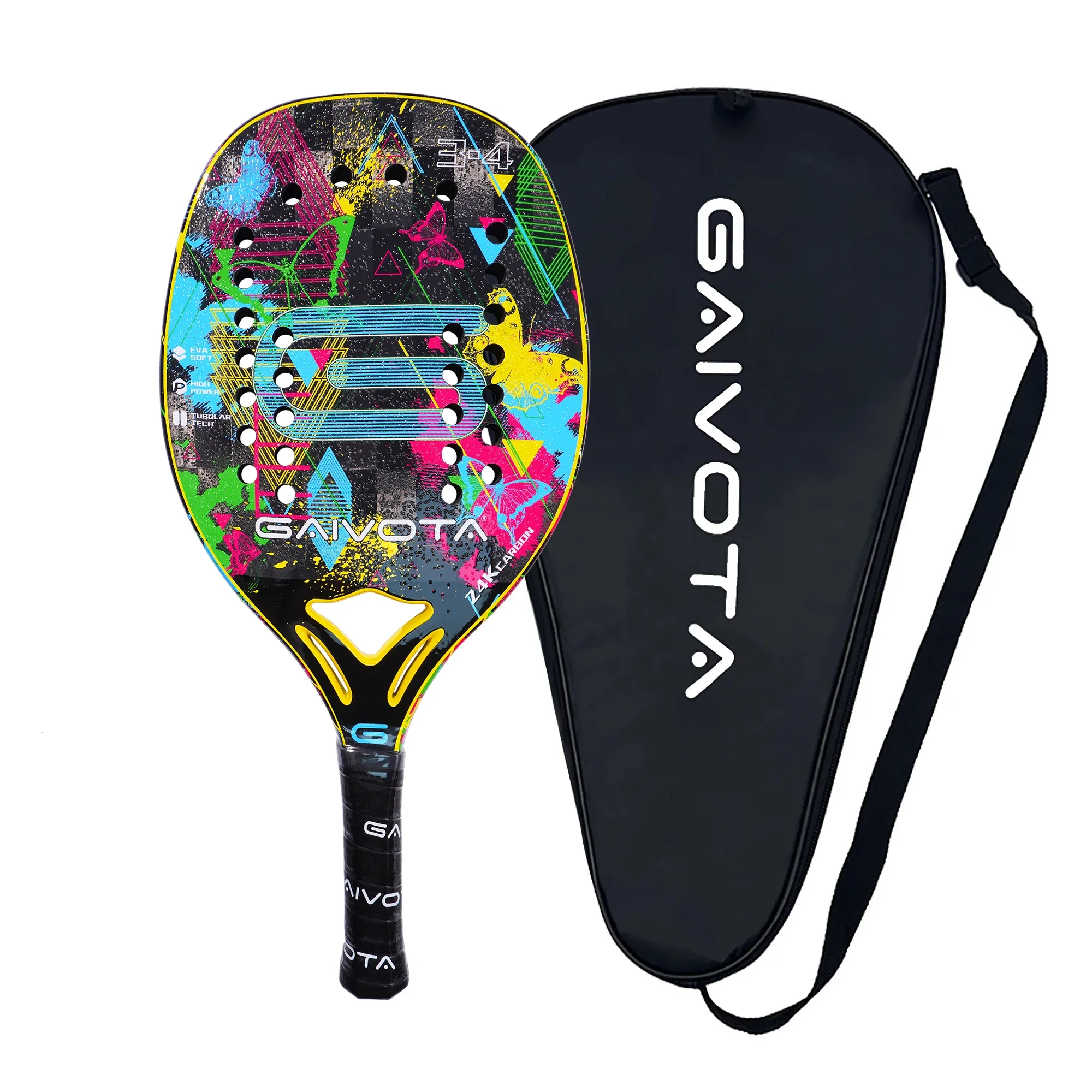 Gaivota butterfly multi-color women's beach tennis racket 24K carbon racket with rough surface treatment and backpack