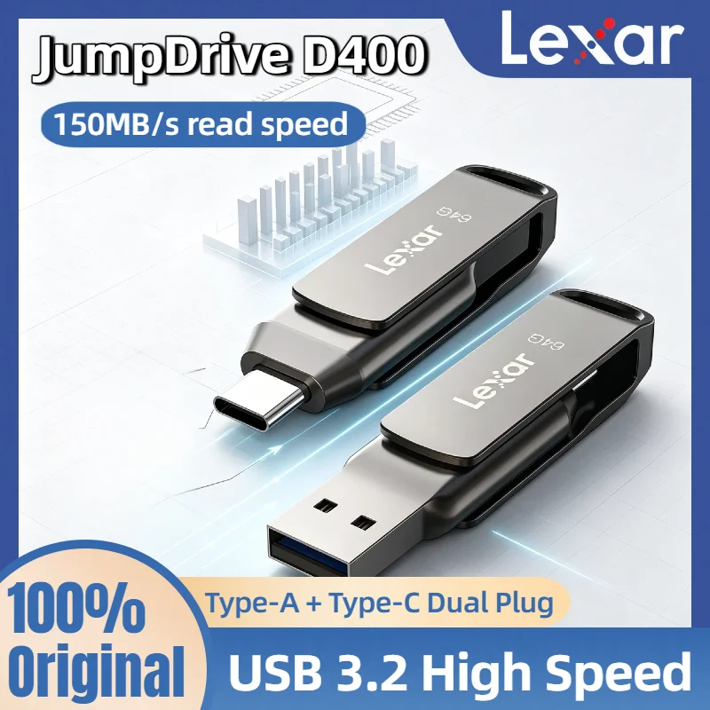 Max Ultra 4K Lexar JumpDrive Dual Drive D400 USB 3.2 Type C Type A Flash Drive Metal Casing Storage Expansion for PC iPhone 15