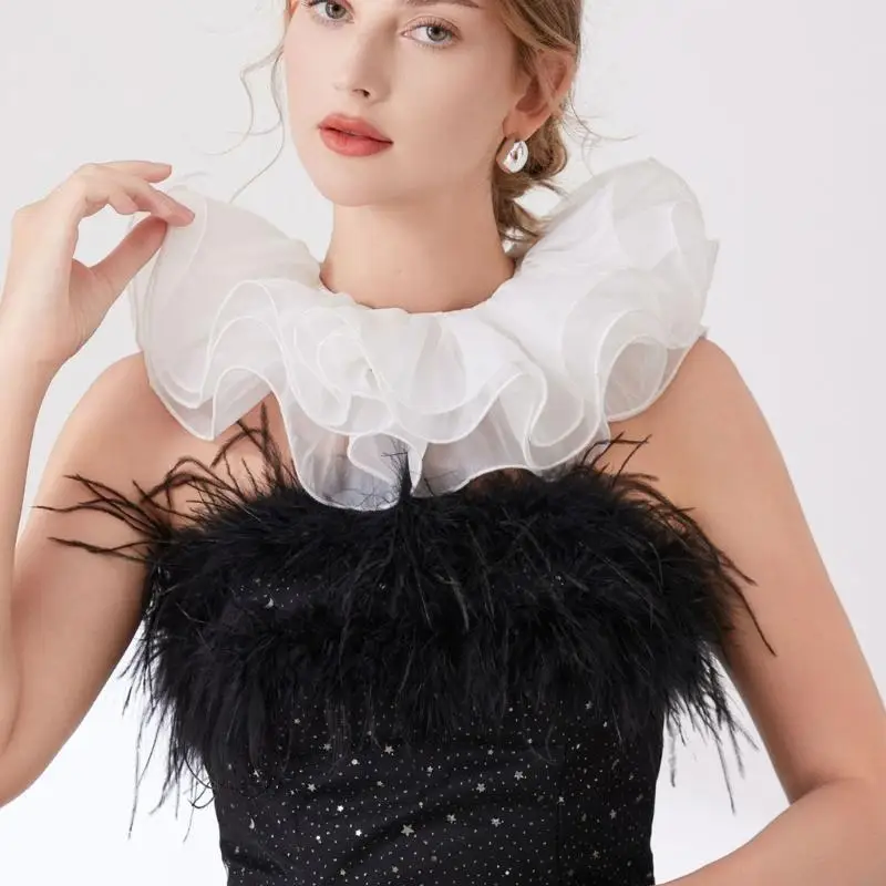 72XE Halloween Neck Ruff Costume Prop Breathable Mesh Collar Cosplay Accessory For Adults Kids Cosplay Attires