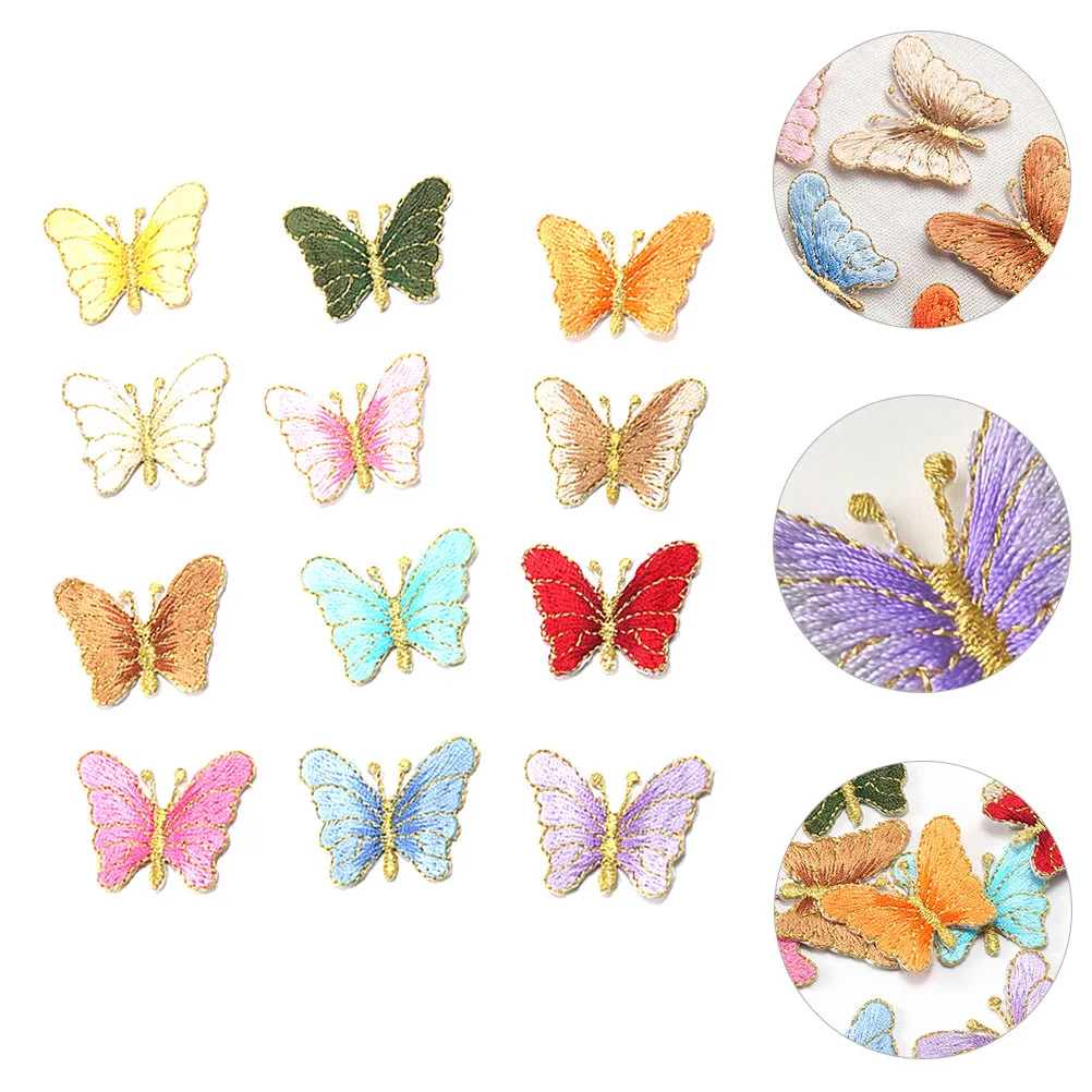 Butterfly Embroidered Appliques 12 Pieces Detailed Thick Texture Iron On Sew On Patches for Clothing Crafts