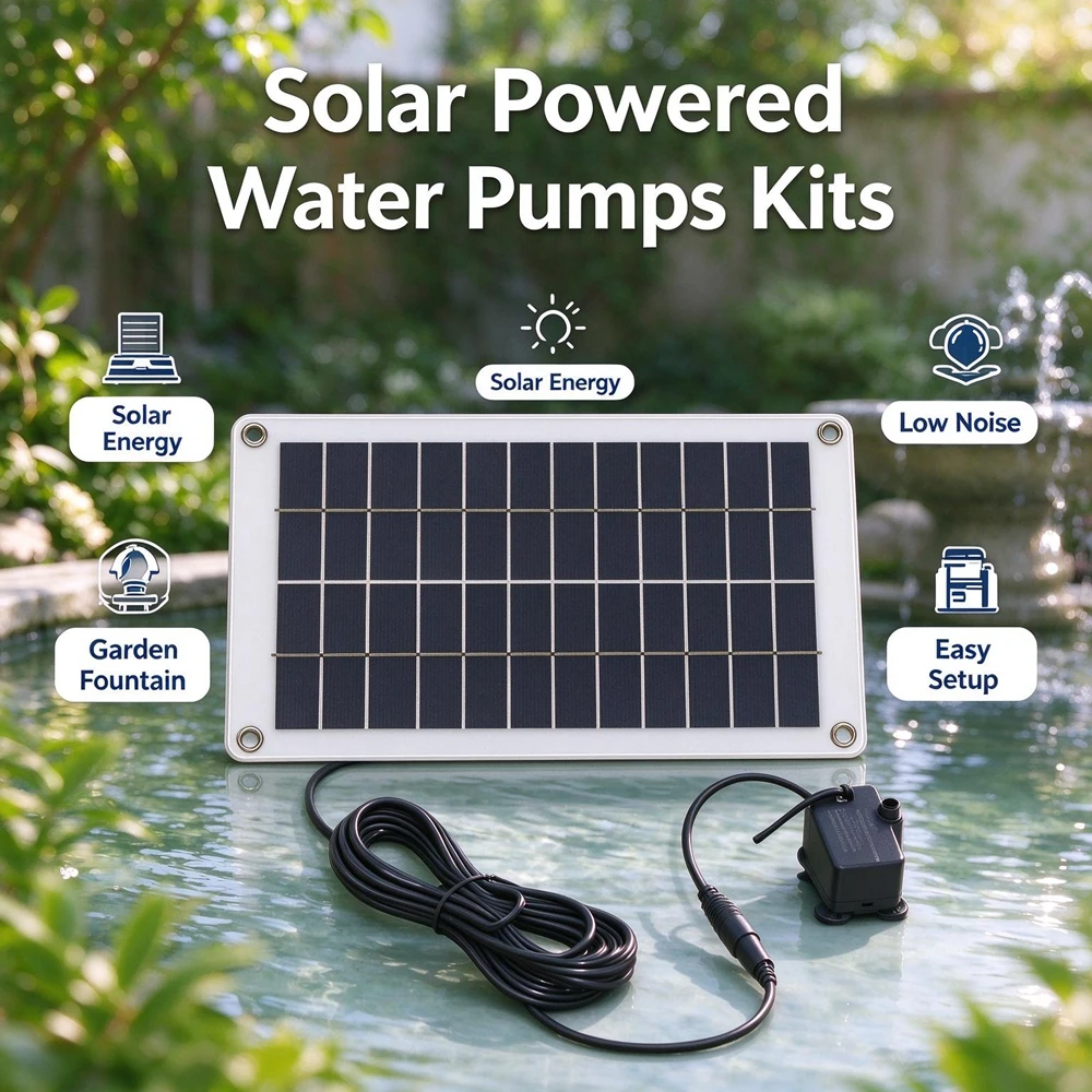 10W 12V Solar Panel Charger Water Pumps Kits 180L/H with 1.5M Cable DC Solar Powered Portable for Outdoor Landscape Fountains