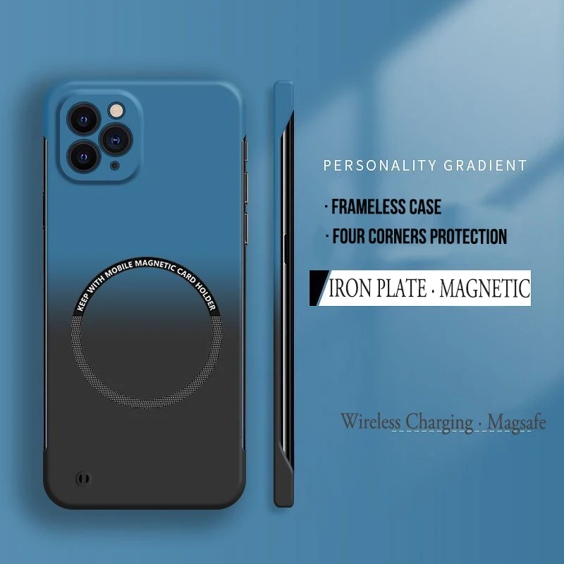 Hard PC Gradient Color Frameless Phone Case For Magsafe iPhone 16 15 14 Plus 13 12 11 Pro X XR Xs Max Magnetic Matte Thin Cover